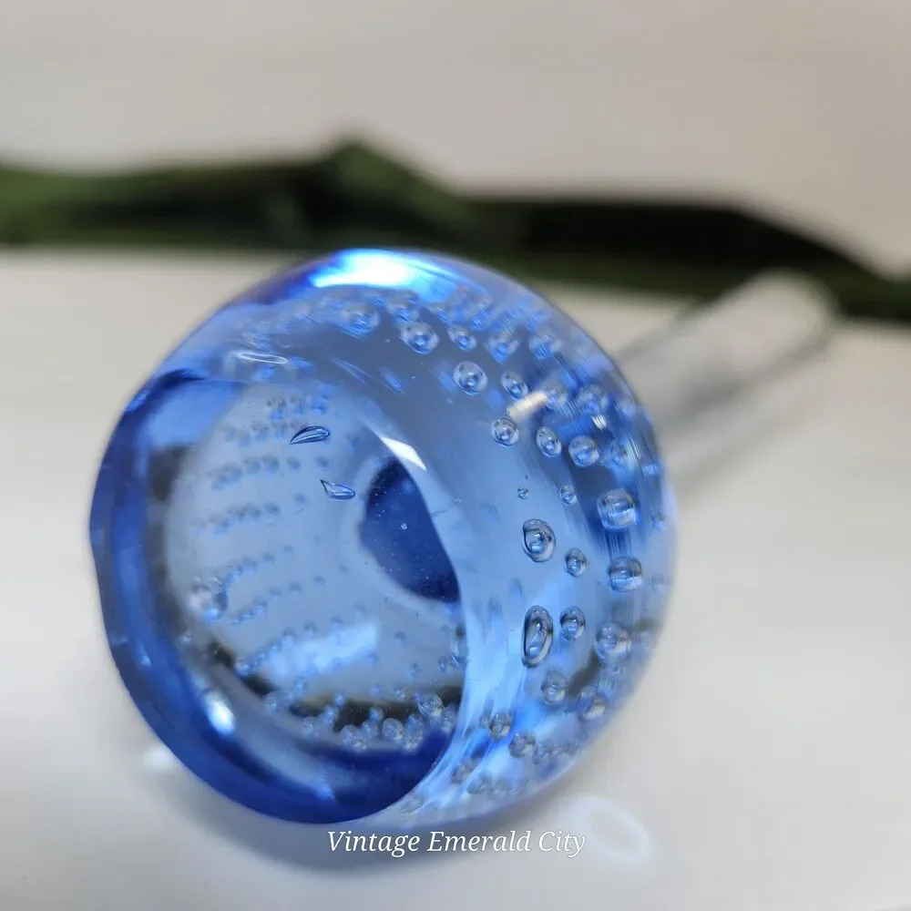 Vtg Clear Blue Fluted Bud Vase Controlled Bubbles Paperweight Bullicante Denmark